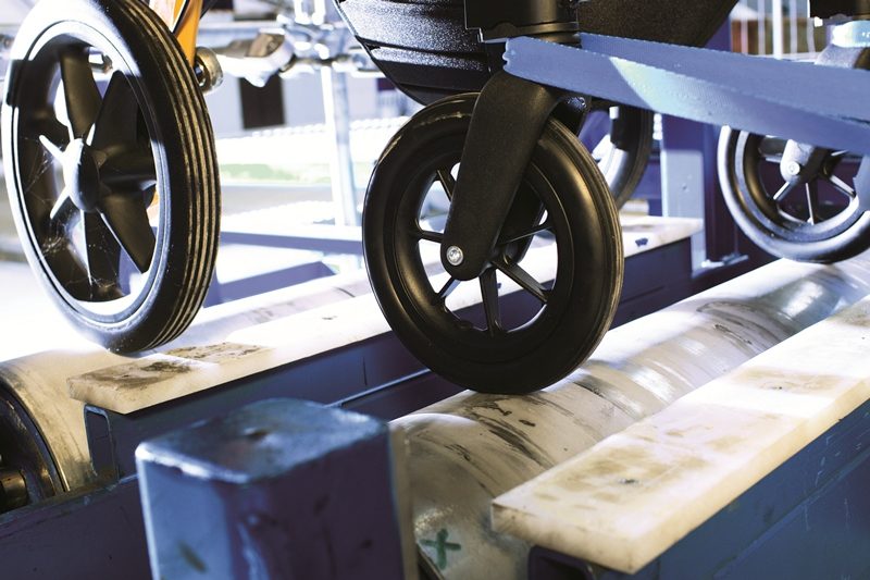 Close-up of mobility equipment wheels